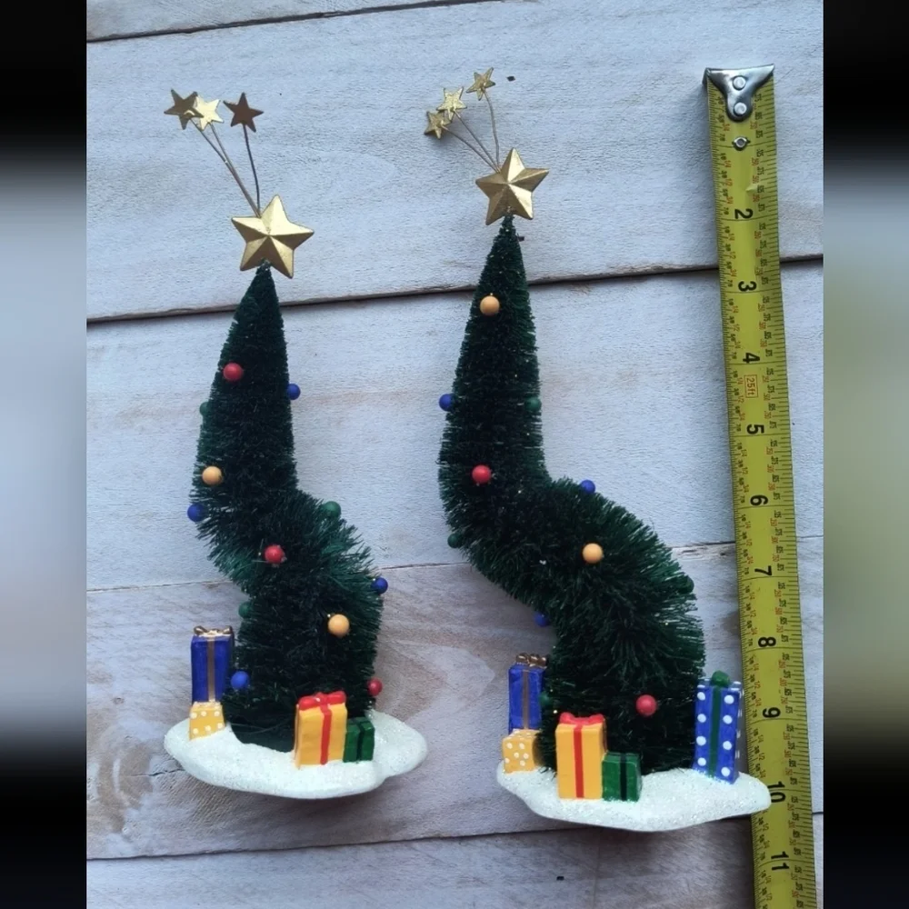 Department 56 Green Glitter Sisal Trees Christmas Village Accessories 11